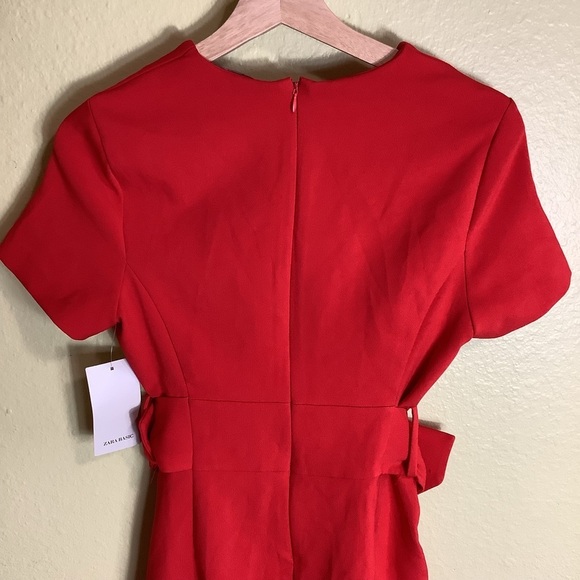 Zara Basics Red Belted Dress Size Small - Picture 4 of 13